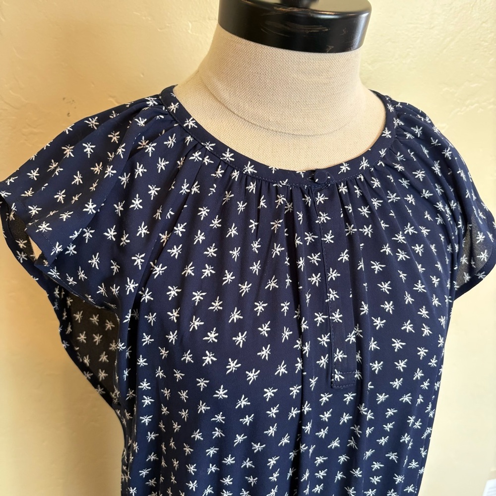J Crew Mercantile Blue Dragonfly Print Navy White Midi Dress Size Large - Picture 4 of 14